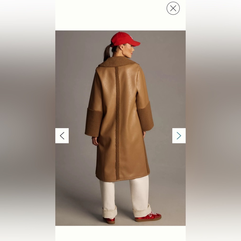 Avec Les Filles Brown Faux-Shearling Trench Coat with Leather Trim - Picture 2 of 4